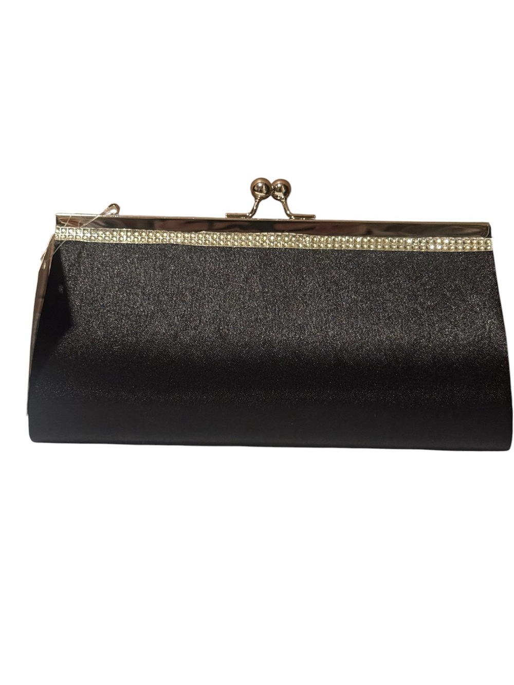 Black Satin Rhinestone-Trim Evening Clutch - Unbranded with Small strap